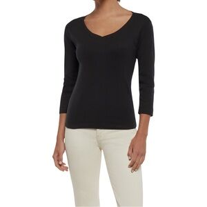 Three Dots | Women’s Black V-Neck 3/4 Sleeve Tee T-Shirt Size Medium NWT